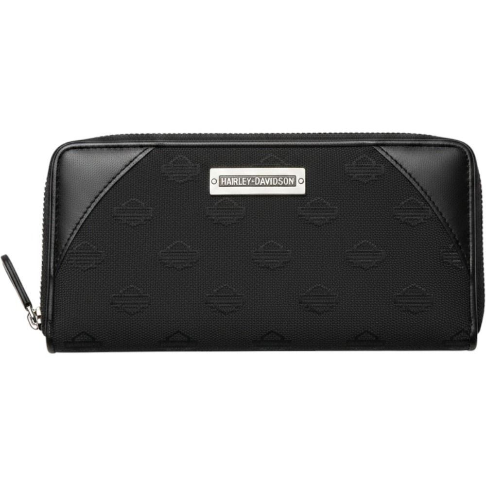 Harley-Davidson Womens Black Jacquard Logo Zip Around Wallet Bar & Shield Logo